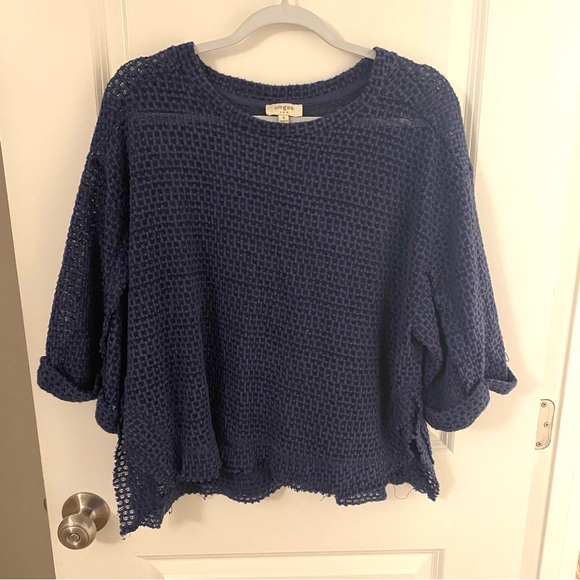 Umgee Tops - Umgee Navy Blue Waffle Knit Blouse